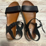 MIA  Ellen Platform Sandals Size 8 1/2 Black White Ankle Strap Leather Photo 2