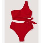 Bikini Set Knot Side One Shoulder Wireless Bikini High Waist Bottom size S A Photo 4
