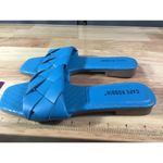 Cape Robbin Deja Slide Sandals Women's 6 Blue Leather Woven Open Square Toe Photo 3