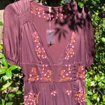 Free People NEW  Embroidered Purple Mini Dress Low V Front Satin button Accent 2 Photo 7
