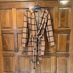 Tahari Cardigan Sweater Medium Tan Brown Plaid Belted Duster Jacket Womens’s Photo 2