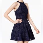 B Darlin  Sparkly Fit and Flare Lace Cocktail Dress Halter Neck Navy Blue 7/8 Photo 0