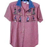 Vintage 90’s Bobbie Brooks Red Checkered Sailboat Shirt Size Small Photo 0
