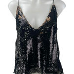 Free People  Intimately Swinging Surplice Black Sequin Cami Camisole Tank Top S Photo 0