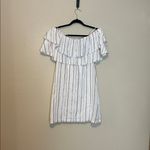 Charles Henry  Metallic Stripe‎ Off-the-Shoulder Popover Dress Ivory Photo 2