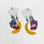 Vintage 1980s Colorful Metal Dangling Hanging Fruit Earrings Pierced Ears Red Photo 2