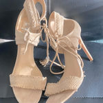Badgley Mischka  BOMBAY Stiletto Heeled Suede Sandals Nude/Cream Size 10 Photo 0