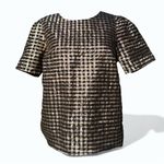 J.Crew  Gold Lurex Gingham Puff-Sleeve Metallic Top Women’s Size S Photo 1