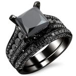 Princess Cut Lab Created Black Sapphire Set Ring and Band Size 7 NWT Photo 0