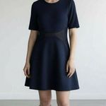 Lela Rose Navy Eyelet Waist Short Sleeve Fit & Flare Knit Dress Size S Blue Photo 0