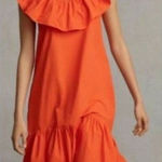 Anthropologie  WHIT TWO Flouncy Bright‎ Orange Ruffled Tiered midi dress Small Photo 0