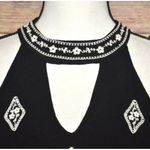 Entro Black Sleeveless A-Line Mini Dress L Floral Cream Embroidery High Neckline Photo 2