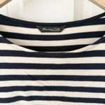 Massimo Dutti  Navy & Ivory Striped Boat Neck Long Sleeve Top Size Medium M Photo 1