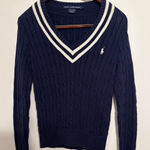 Ralph Lauren  Navy V-Neck Cable Knit Sweater Photo 0