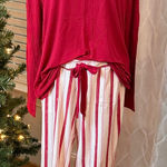 Soma Cool Nights Pajama Set Long Sleeve Top & Striped Pants Red White Size Large Photo 0