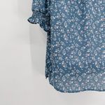 Adrianna Papell Peter Pan Collar Floral Print Puff Sleeve Blouse Top Shirt Blue Photo 7