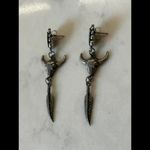 FALL CLEARANCE Vintage 80's Pewter Bull Head Dangle Earrings with Turquoise Silver Photo 1