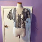 Urban Outfitters ‎ Outfitters Striped Wrap Top Short Sleeve Linen Cotton Blouse Size Large Photo 1