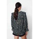 Ba&sh  Blake Black Leopard Printed Blouse Long Sleeve Cotton Button Front Top S Photo 1