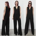 ZARA NWT  WOMEN'S LONG V-NECK JUMPSUIT SLEEVELESS BLACK Pinstripe Photo 1