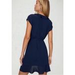 Aritzia Sunday Best Ruffle Wrap Chiffon Navy Mini Dress Size 2 Blue Photo 9