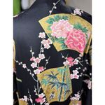 NEW Smithsonian S Black Kimono Robe Floral Fan Crane Yukata Made Japan Photo 13