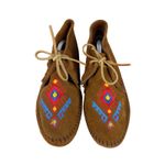 Minnetonka Vintage Moccasins Women's 8 Brown Suede Thunderbird Lace-Up Shoes Photo 1