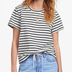 Madewell  Women's The Perfect Crewneck Tee Allday Jersey Black Striped XS New Photo 0