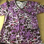 New Animal Print Scrub Top 2 Pockets Cotton Small Purple Photo 0