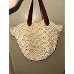 Croft & Barrow Beige Crochet Woven Straw Tote Bag with Brown Straps Photo 2