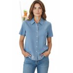 Denim & Co . Studded Flower Button Front Shirt size Medium Photo 6