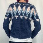 LC Lauren Conrad Women's Fuzzy Fair Isle Sweater Blue White Pink M Med Medium Photo 1