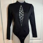 Victoria's Secret Lace Front Long Sleeve Back Cut Out Black Gold Bodysuit Small Photo 0