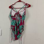 Pink and Green Leaf Print‎ Swimsuit Photo 1