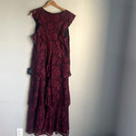 Lulus NEW Molinetto Burgundy Lace Ruffled Tiered Sleeveless Maxi Dress Photo 2