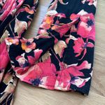 Free People  Tegan Mini Dress 2 Floral Print Long Bell Sleeve Keyhole Black Coral Photo 4