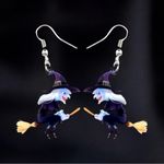 Cartoon Broomstick Witch Acrylic Earrings For Halloween Party Decor Gothic Style Black Photo 2