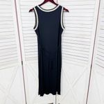 Loft  Crochet Trim Jersey Knit Sleeveless Belted Midi Dress Black Tan XS‎ Photo 10