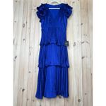 Lulus NWT  Stunning Desire Cobalt Blue Satin Pleated Tiered Midi Dress Ruffle M Photo 1