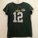 NFL Green yellow Aaron Rodgers 12 Green Bay Packers jersey tee t-shirt blouse top.short sleeve Women Size L, measurement in pics Photo 0