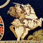 Vintage 100% Silk Romans Warrior Horses Rolled Hem Square Scarf 41”X41” Blue Photo 8