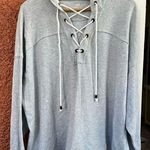 Aerie  Oversized Gray Lace Up Raw Hem Sweatshirt Hoodie Size Small Photo 0
