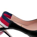 Gucci  NEW‎ Women's Sylvie Web Slingback Black Leather 524645 Heel Stretchy Strap Photo 4