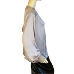 White House | Black Market WHITE HOUSE BLACK SILVERY TAUPE SATIN V NECK BLOUSE (XL) Photo 4