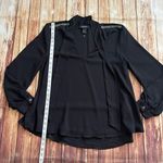 Karen Kane Women Chiffon Long Sleeve Tie Bow V-Neck Black Pullover Blouse Large Photo 3