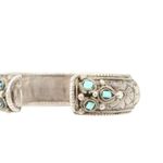 Tibetan Cast Silver Alloy Floral Engraved Turquoise Cuff Bracelet Photo 6