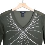 EXPRESS Women's M Dark Green Semi Sheer Gold Stud Pullover Photo 2