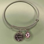 Silver Tone All We Need is Love Bangle Bracelet with Pink Rhinestone Charm Photo 0