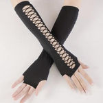Gothic Ripped Hollow Out Emo Fingerless Punk long Gloves Women Gothic Black Photo 0