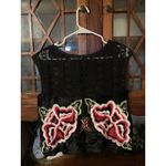 Free People Black Velvet Floral Embroidered Lace Overlay Top Size Medium Photo 2